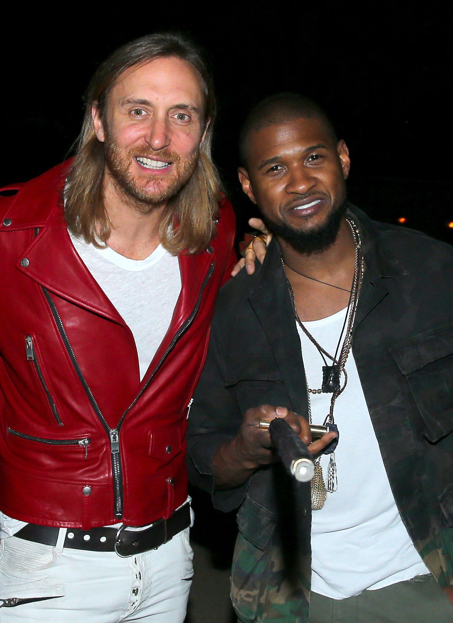 INDIO, CA - APRIL 12: DJ David Guetta (L) and singer Usher attend day 3 of the 2015 Coachella Valley Music & Arts Festival (Weekend 1) at the Empire Polo Club on April 12, 2015 in Indio, California.   Mark Davis/Getty Images for Coachella/AFP
== FOR NEWSPAPERS, INTERNET, TELCOS & TELEVISION USE ONLY ==