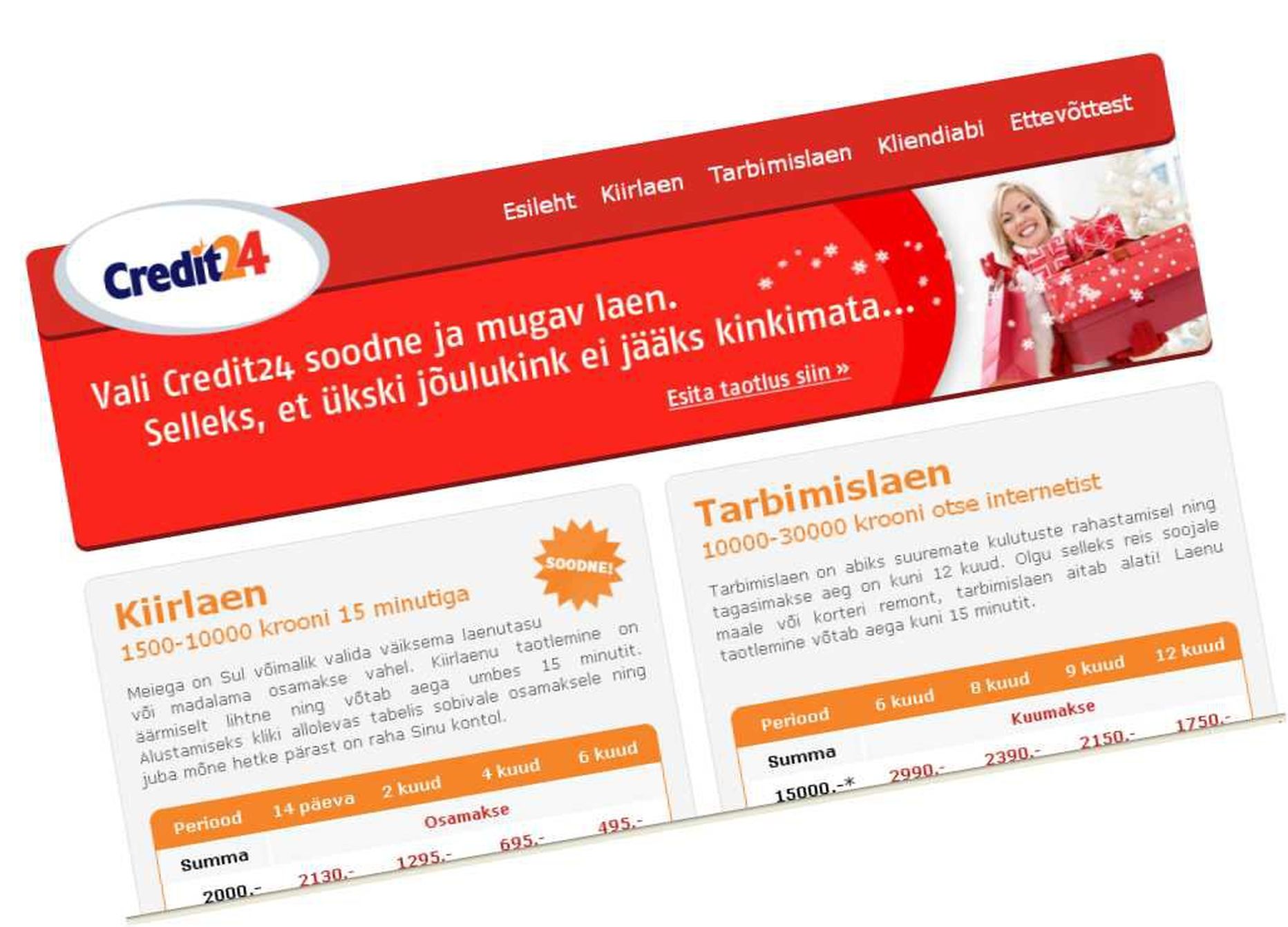 Fragment kiirlaenufirma Credit24 veebilehelt.