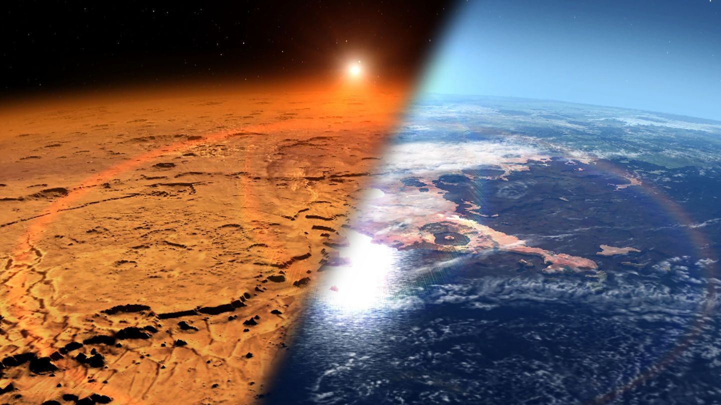 Kunstniku nägemus varajasest Marsi ja Maa atmosfäärist