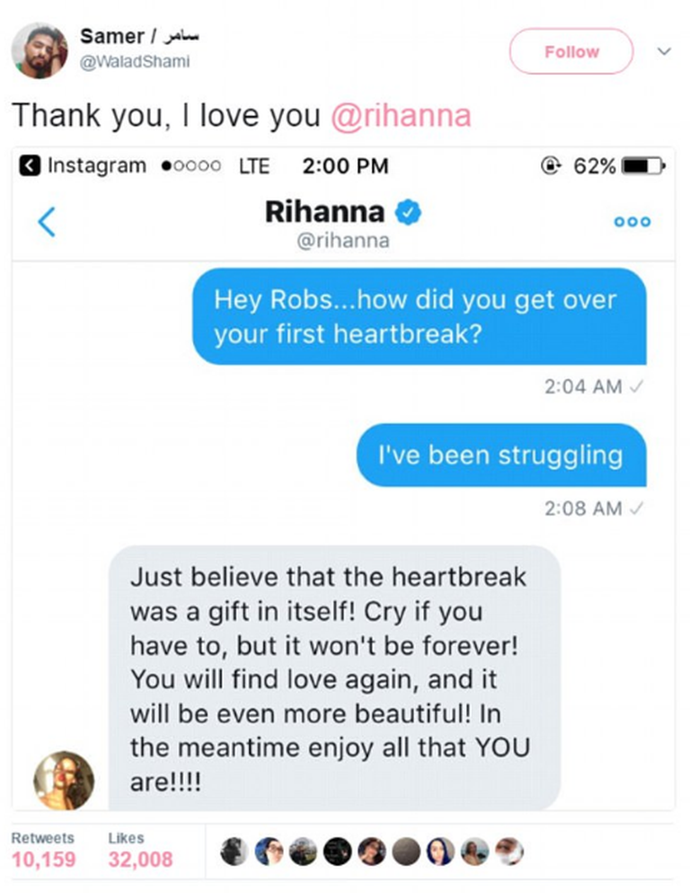 Rihanna annab südamevalus fännile nõu.