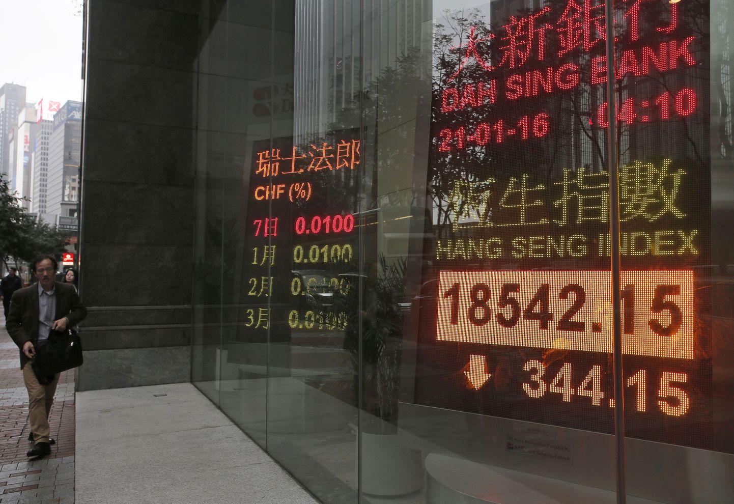 Hongkongi aktsiaindeks Hang Seng ekraanil panga vaateaknal.
