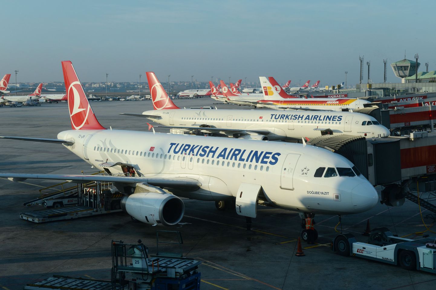 Turkish Airlinesi lennukid Istanbuli lennuväljal.