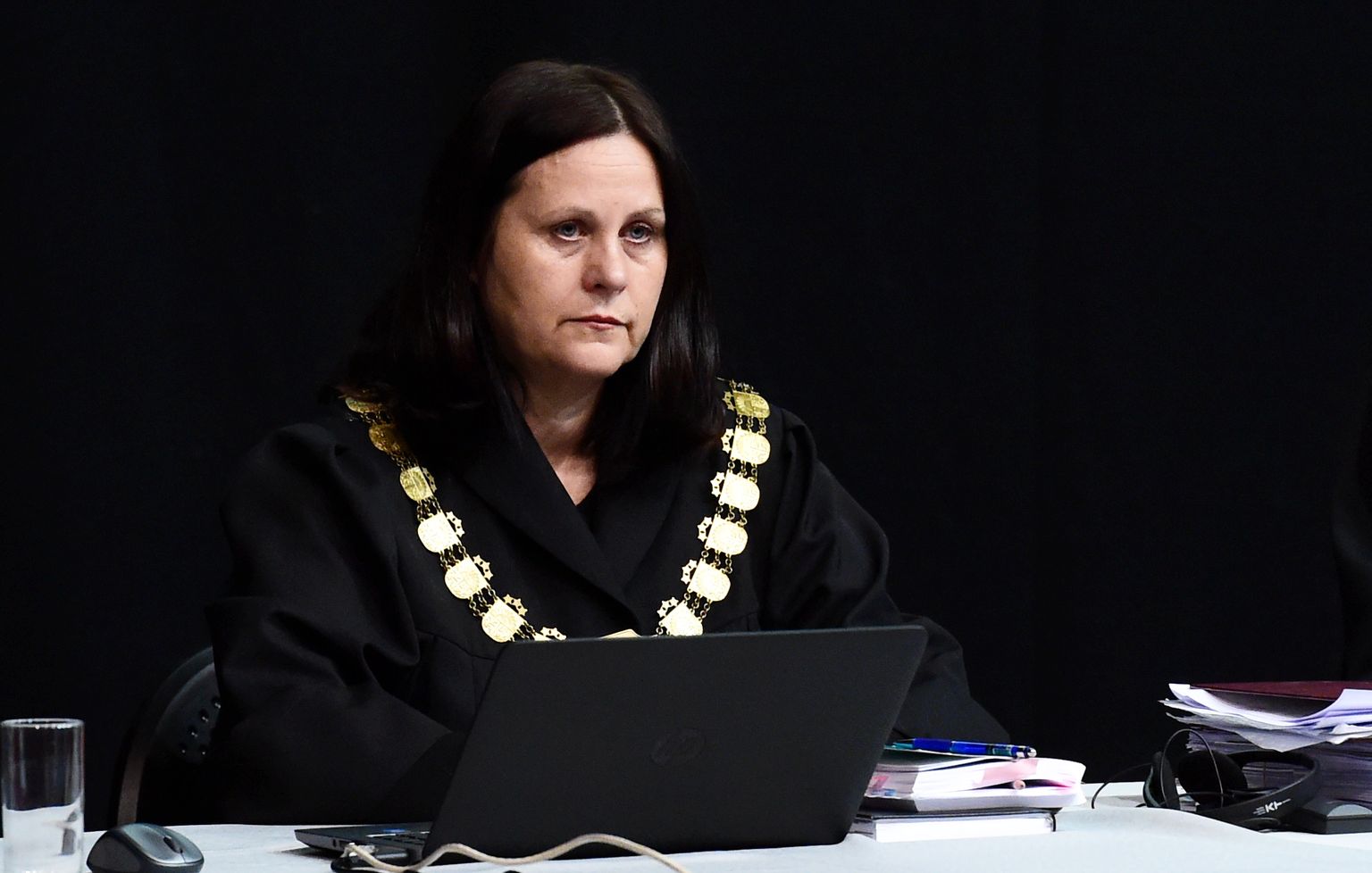 Zemgales priekšpilsētas tiesas tiesnese Dzintra Zemitāne tiesas sēdes laikā, kurā izskata Zolitūdes traģēdijas krimināllietu.