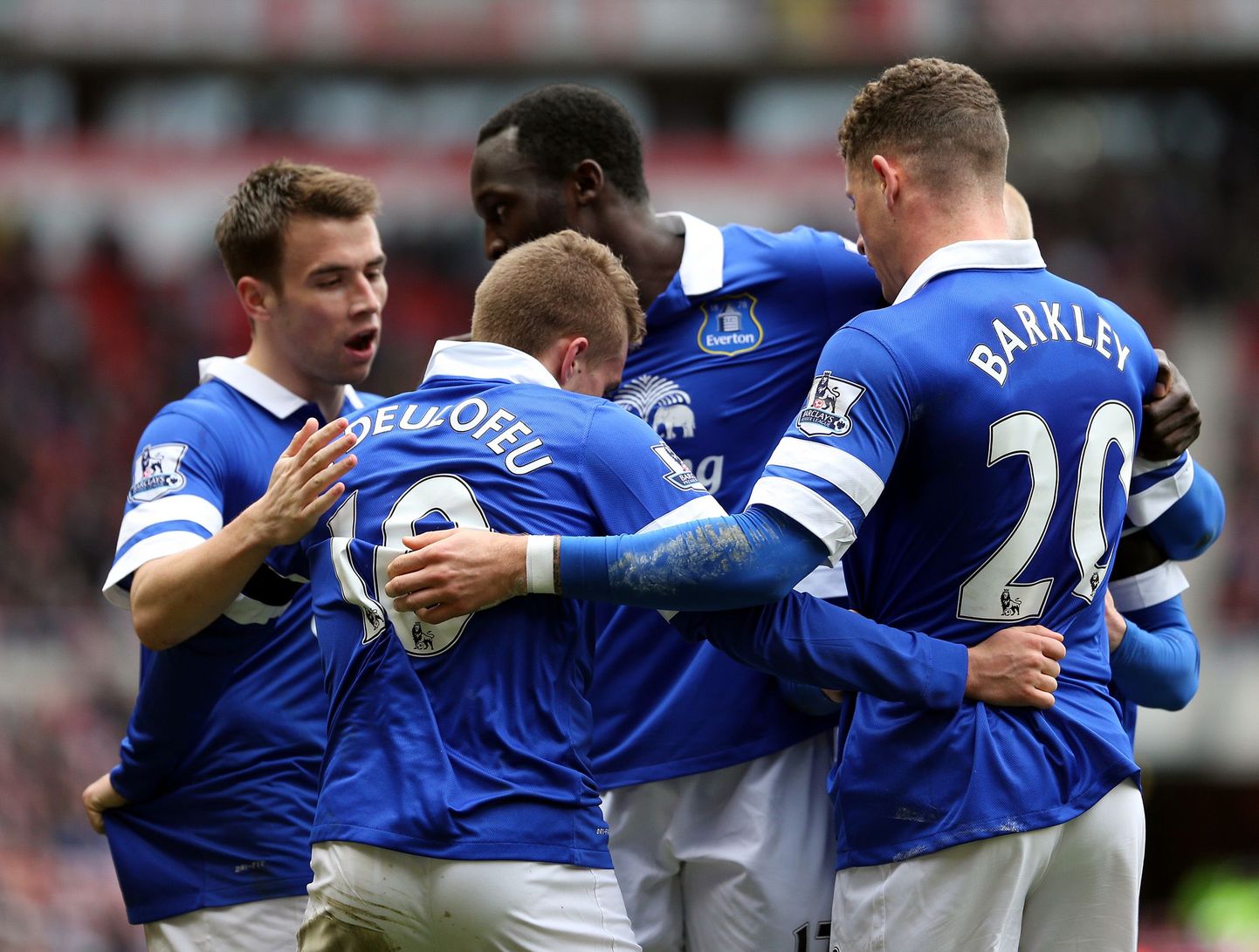 Evertoni mängijad tähistamas tänast võiduväravat.