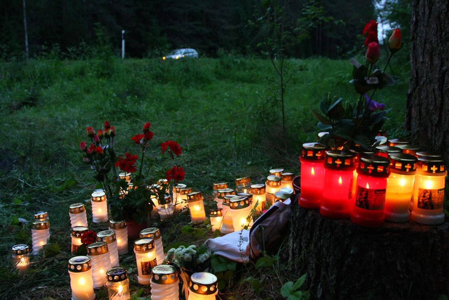 Möödunud aasta 24. juuni hommikul kaotas Valgamaal sirgel teelõigul vastassuunavööndisse kaldunud, üle katuse rullunud ja vastu puud paiskunud autos elu kolm kaassõitjat. Sündmuskoht täitus varsti pärast õnnetust lillede ja küünaldega.