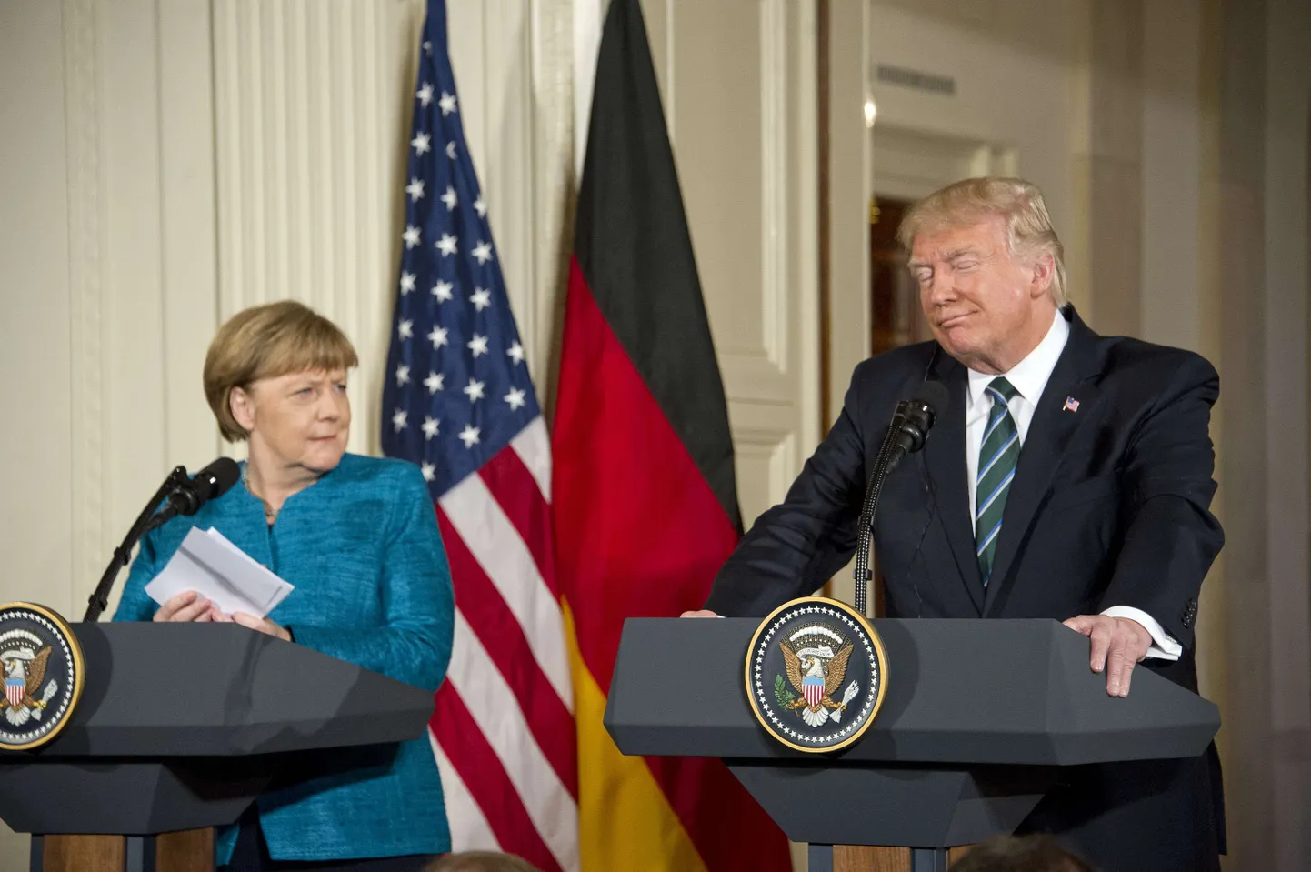 Donald Trump ja Angela Merkel reedesel pressikonverentsil.