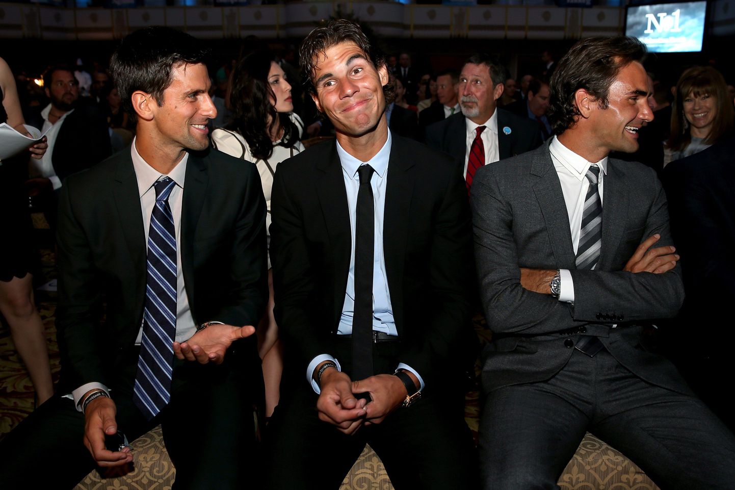 Tennisemaailma elavad legendid Novak Djokovic (vasakult), Rafael Nadal ja Roger Federer
