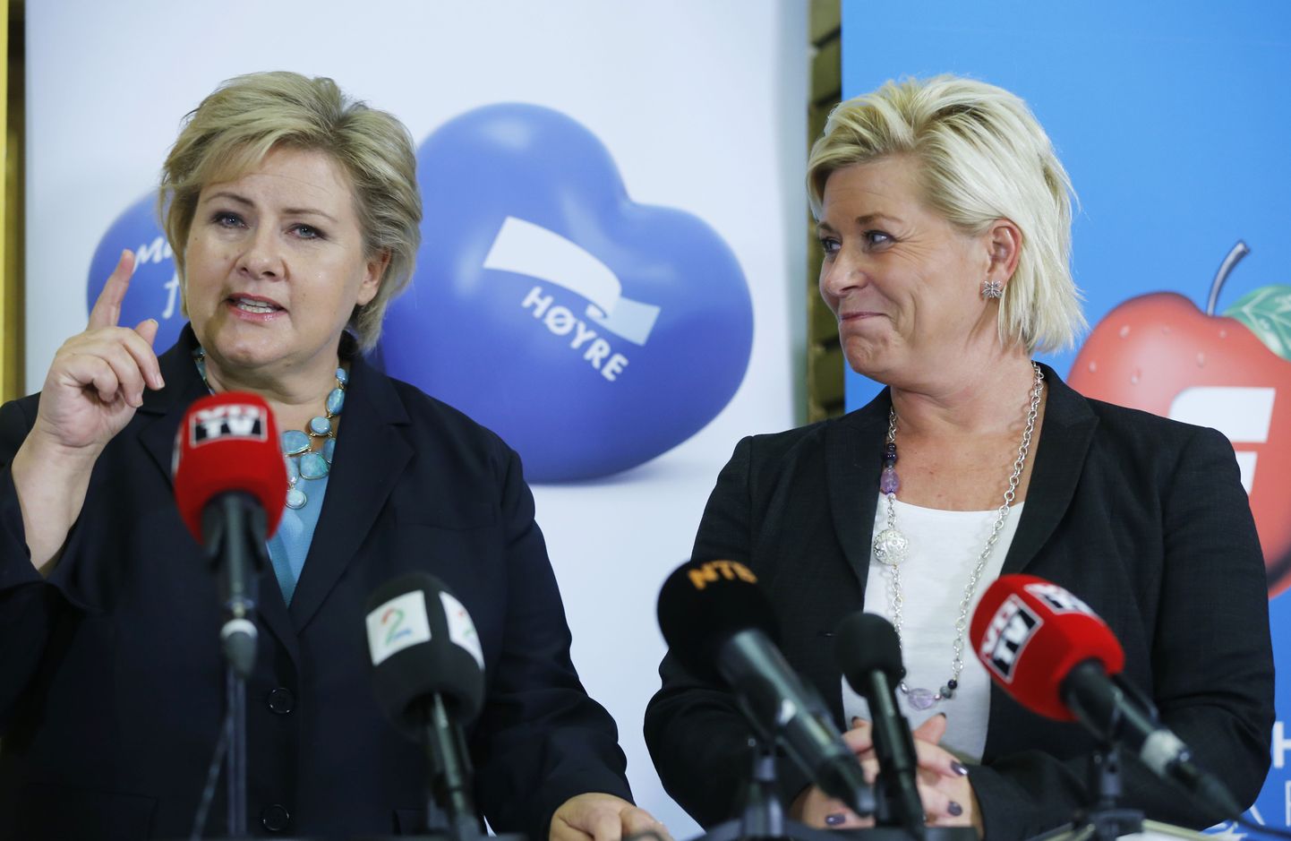 Norra liidrite arvates riigil probleeme jätkub, aga paanikaks pole põhjust. Vasakul peaminister Erna Solberg, paremal rahandusminister Siv Jensen.