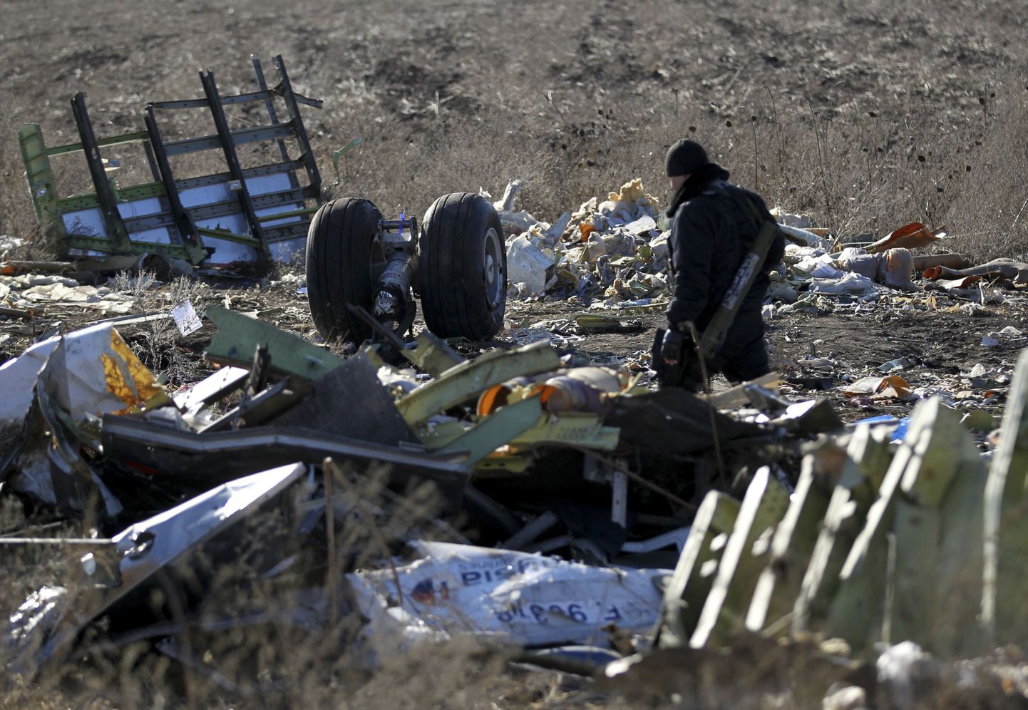 Venemeelne separatist eile MH17 rusude juures.