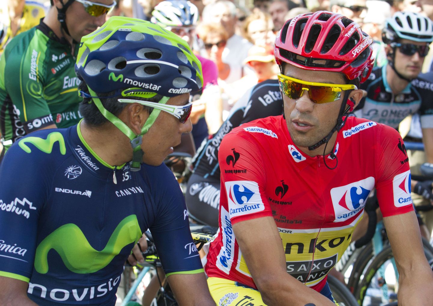 Alberto Contador (paremal) ja Nairo Quintana.