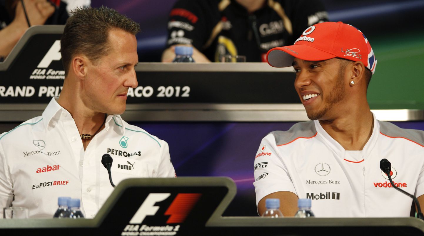 Michael Schumacher ja Lewis Hamilton 2012. aasta mais.