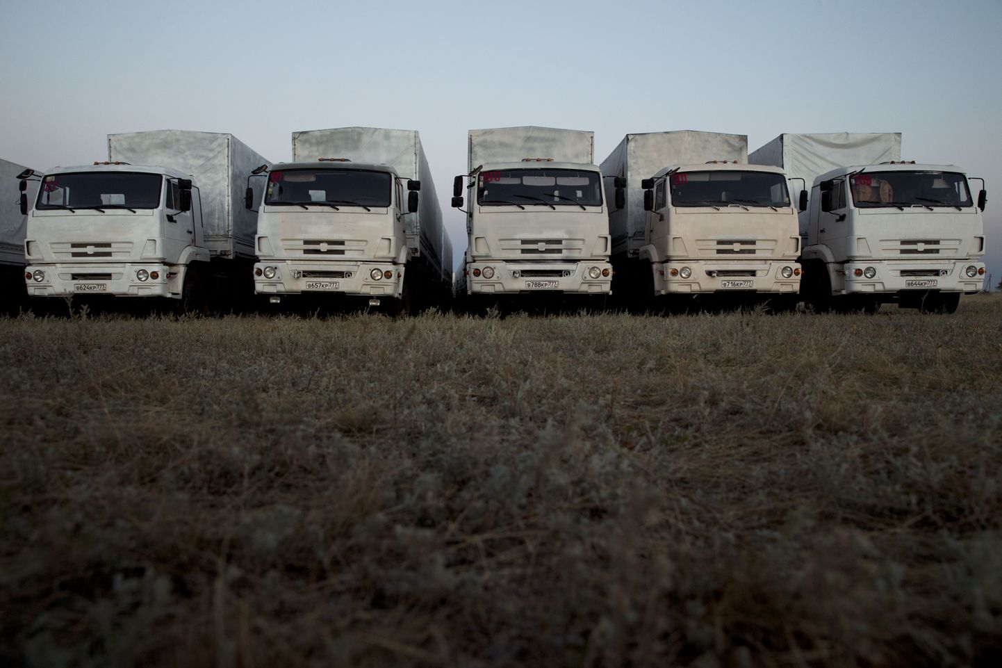 Российские грузовики около границы.