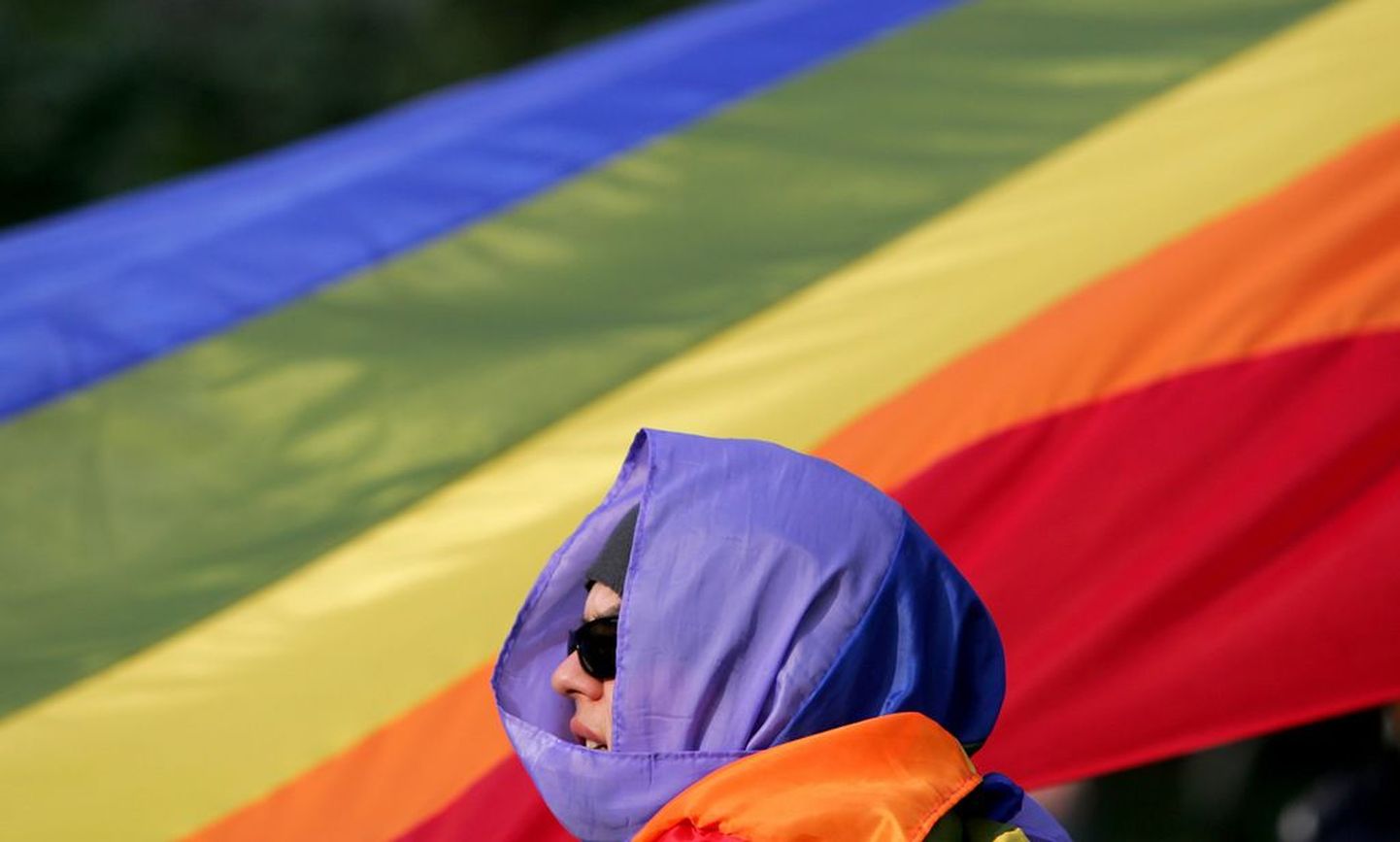 Международный символ сексуальных меньшинств - флаг раскрашенный в цвета радуги.