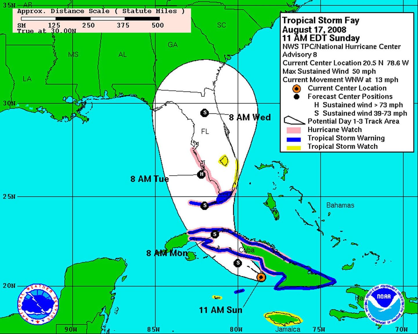 Troopilise tormi Fay ennustatav liikumisteekond.