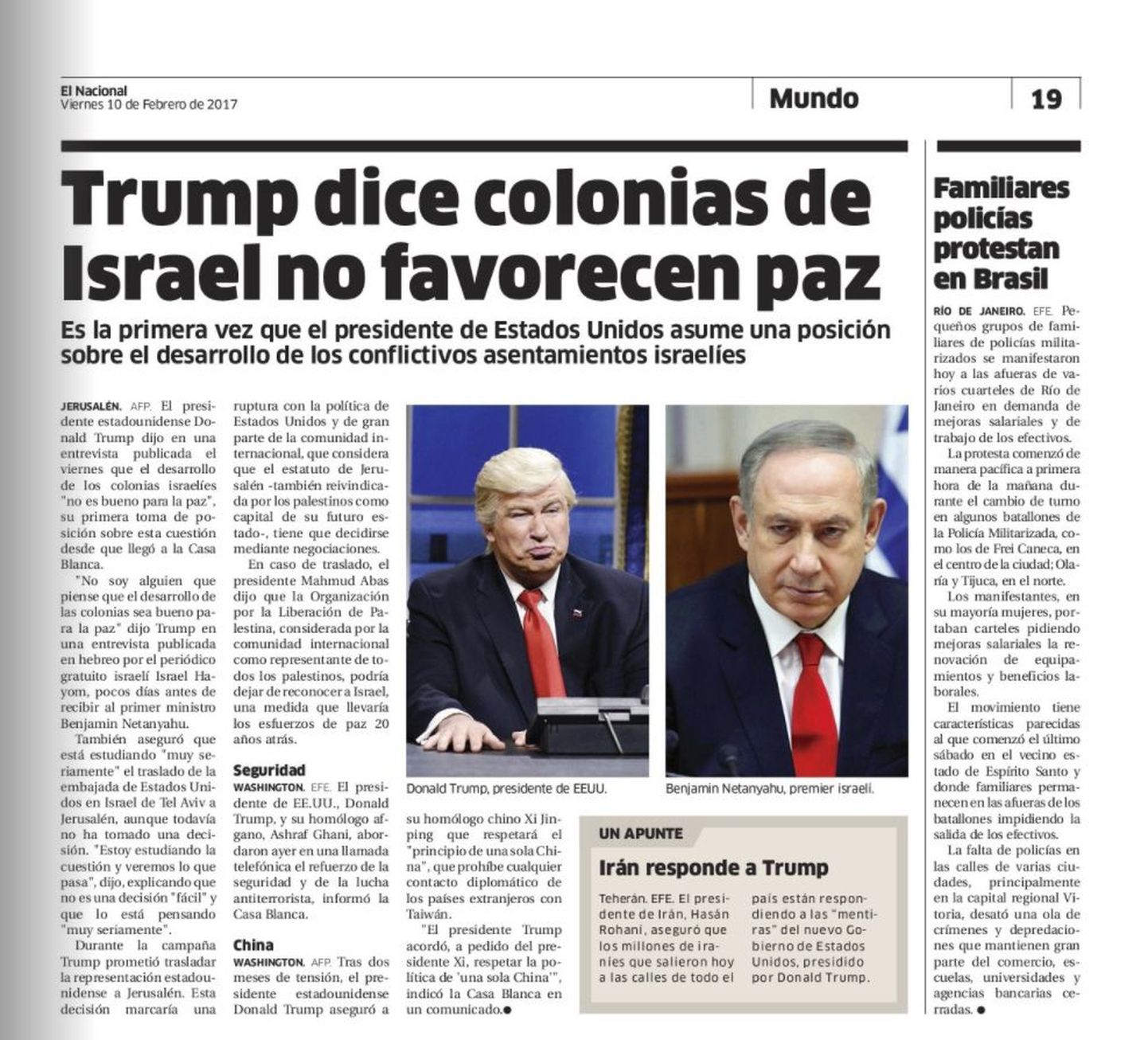 Viga Dominikaani vabariigi ajalehes El Nacional - Donald Trumpi asemel on teda parodeeriv Alec Baldwin
