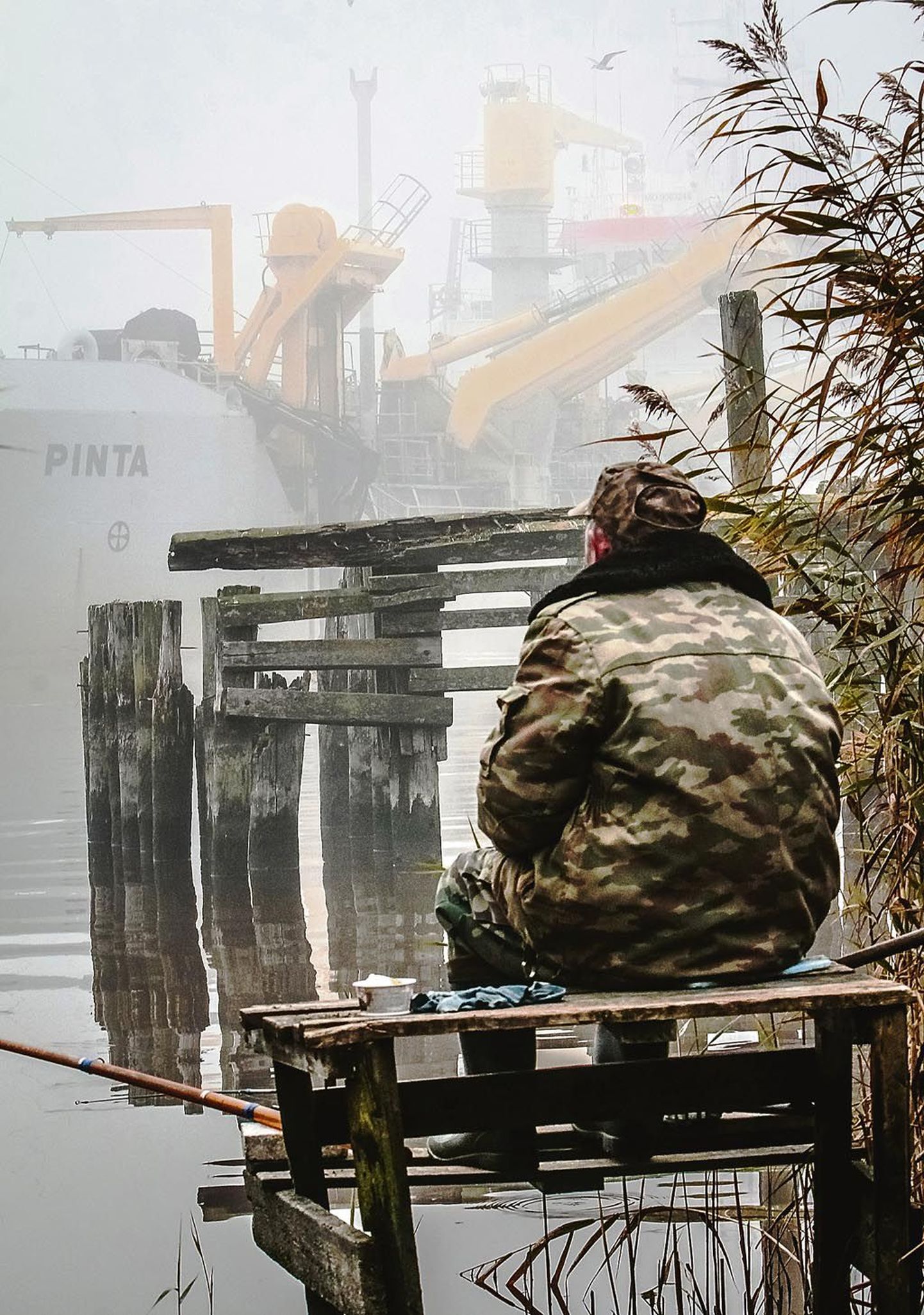 Kohalik kalamees jälgib kesklinna kai ääres toimetava süvenduslaeva tööd. 2017. aastal võib näha siin ristluslaeva, mis saabub siia suure tõenäosusega Riiast.