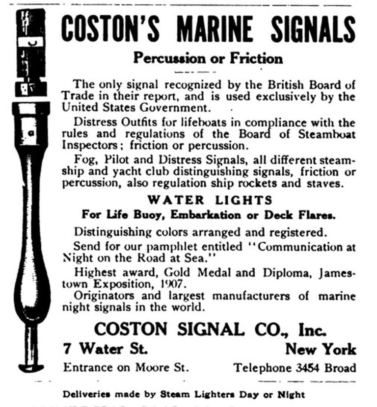 Martas Kostones signālraķešu reklāma no 1913.gada 