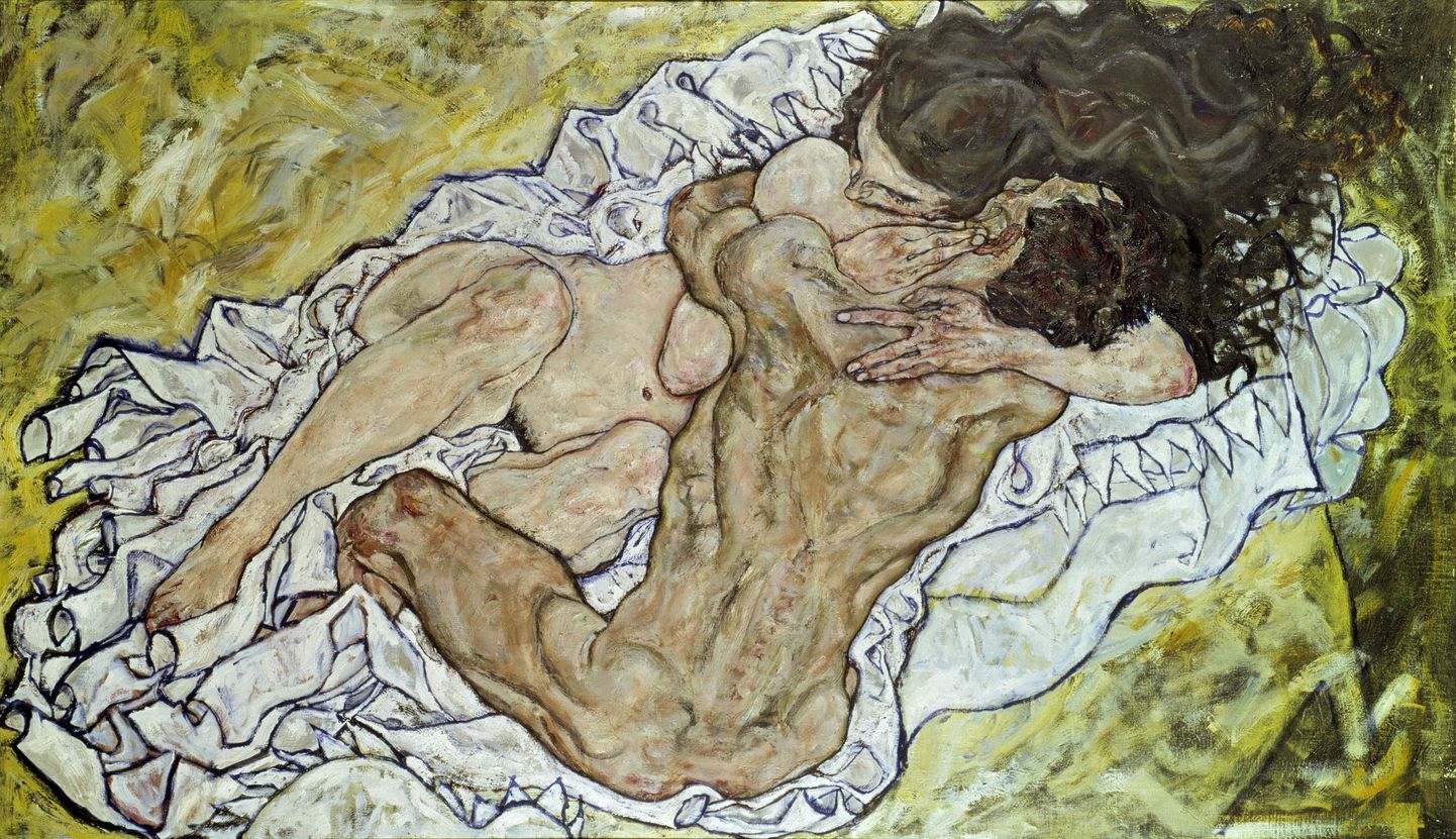 Kunstnik Egon Schiele õlimaal "Kallistus".