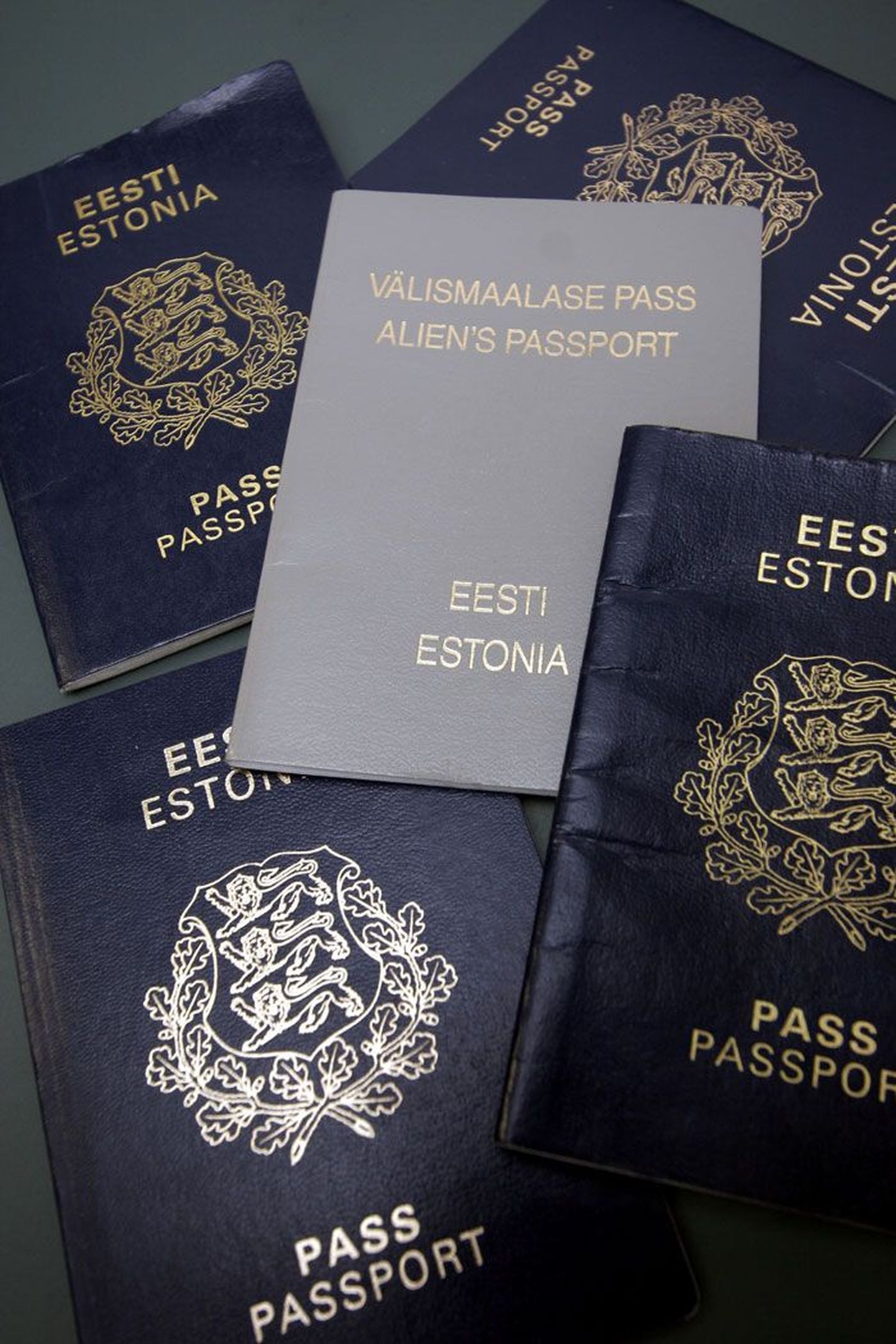 В центре - выдаваемый негражданам в Эстонии документ - паспорт иностранца.