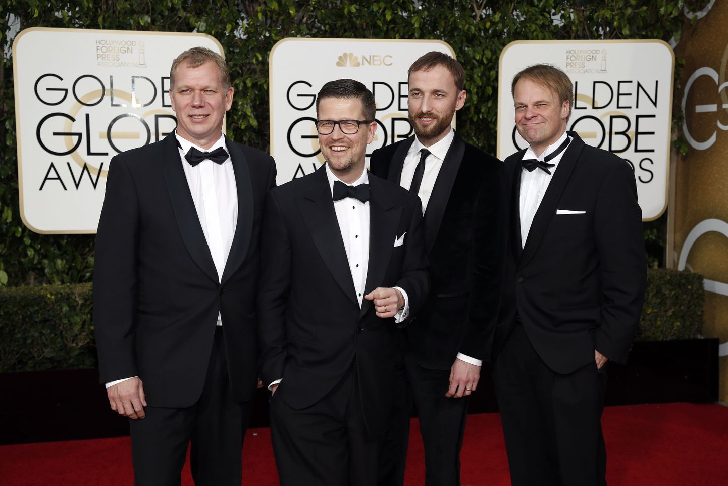 (L-R) Kai Nordberg, Klaus Haro, Mart Avandi and Kaarle Aho with the Finnish film "The Fencer" arrive at the 73rd Golden Globe Awards in Beverly Hills, California January 10, 2016.  REUTERS/Mario Anzuoni