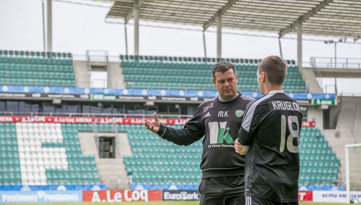 FC Levadia peatreener Marko Kristal (vasakul) ja poolkaitsja Dmitri Kruglov.