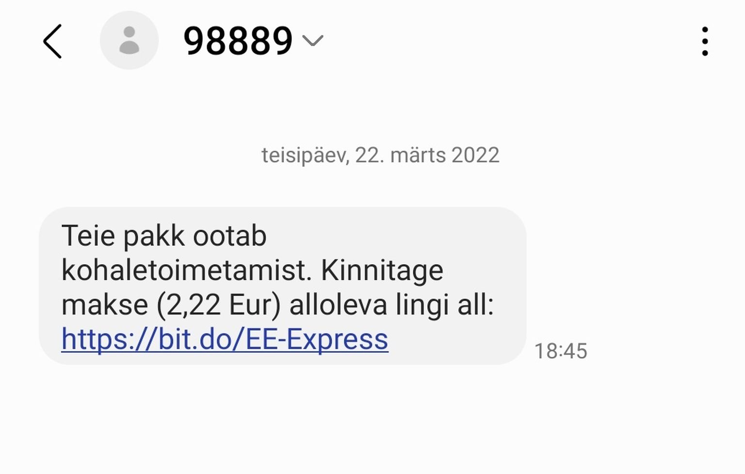 Petusõnum näeb välja selline