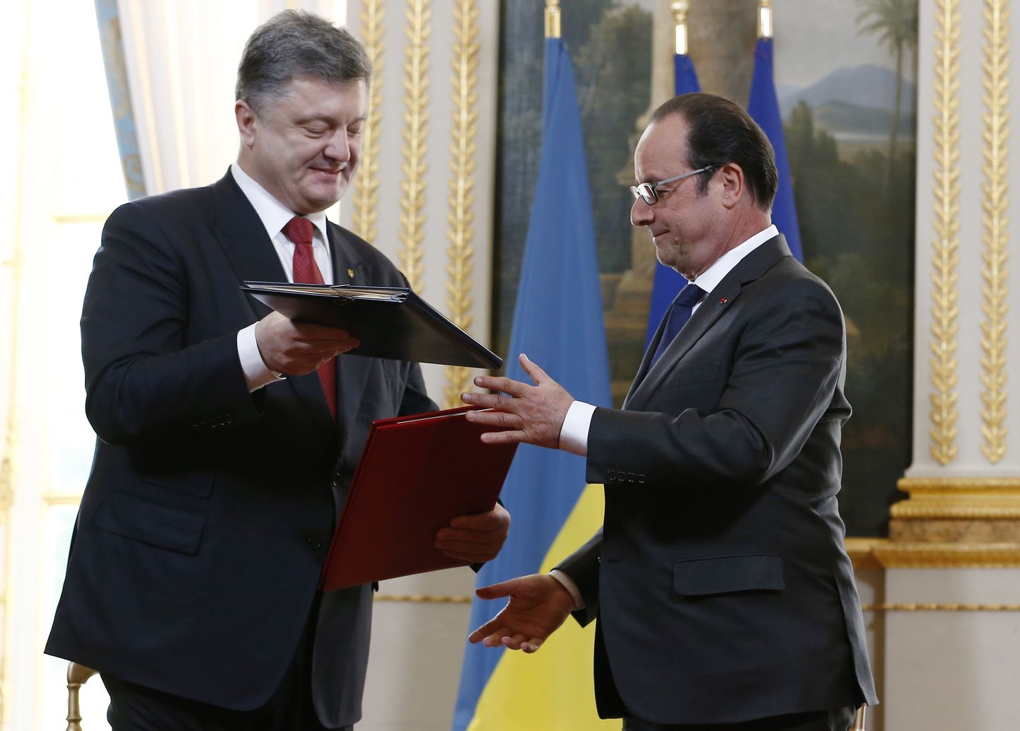 Ukraina presidendi Petro Porošenko ja Prantsusmaa presidendi tänane kohtumine Pariisis.