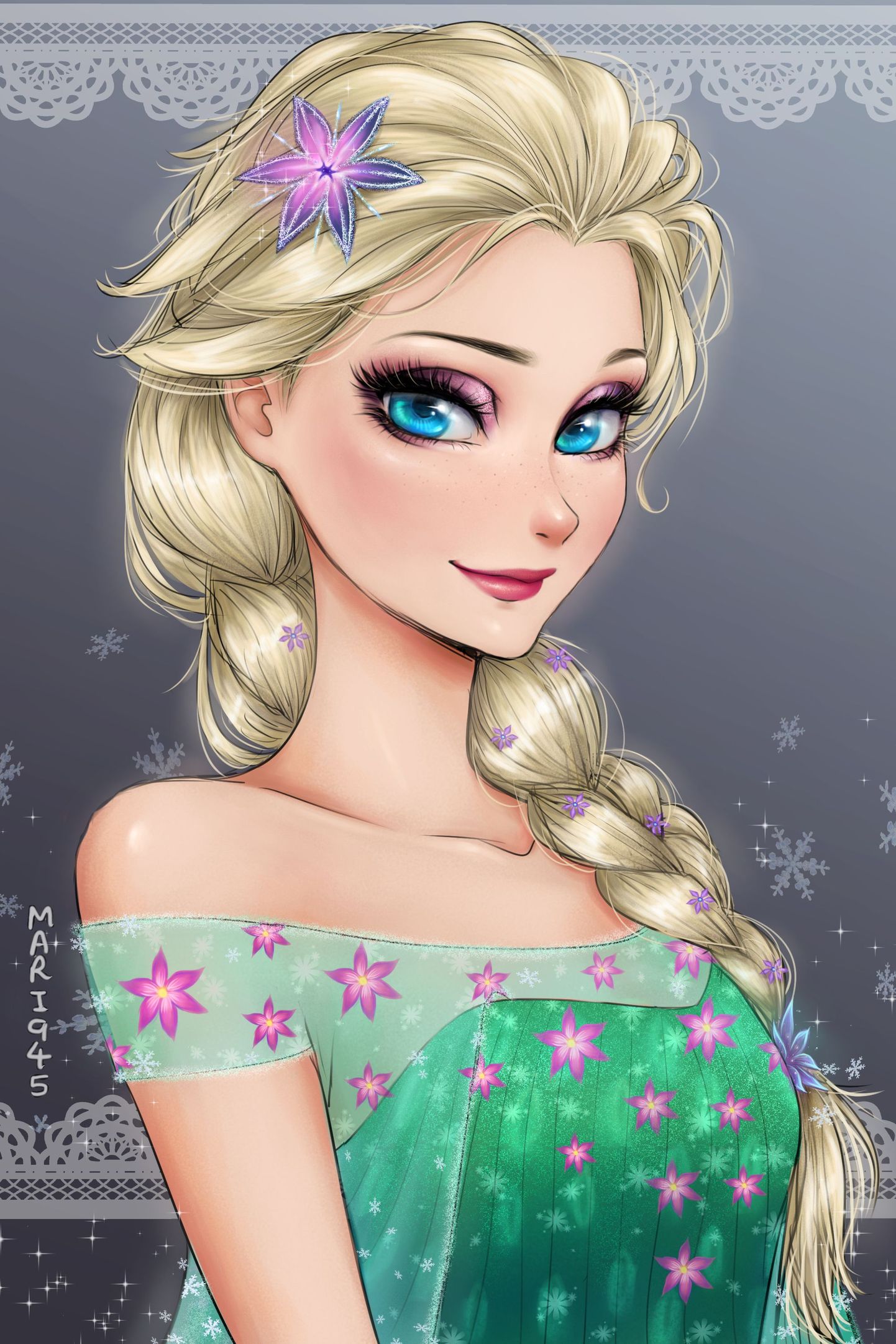 Lumekuninganna Elsa anime-stiilis
