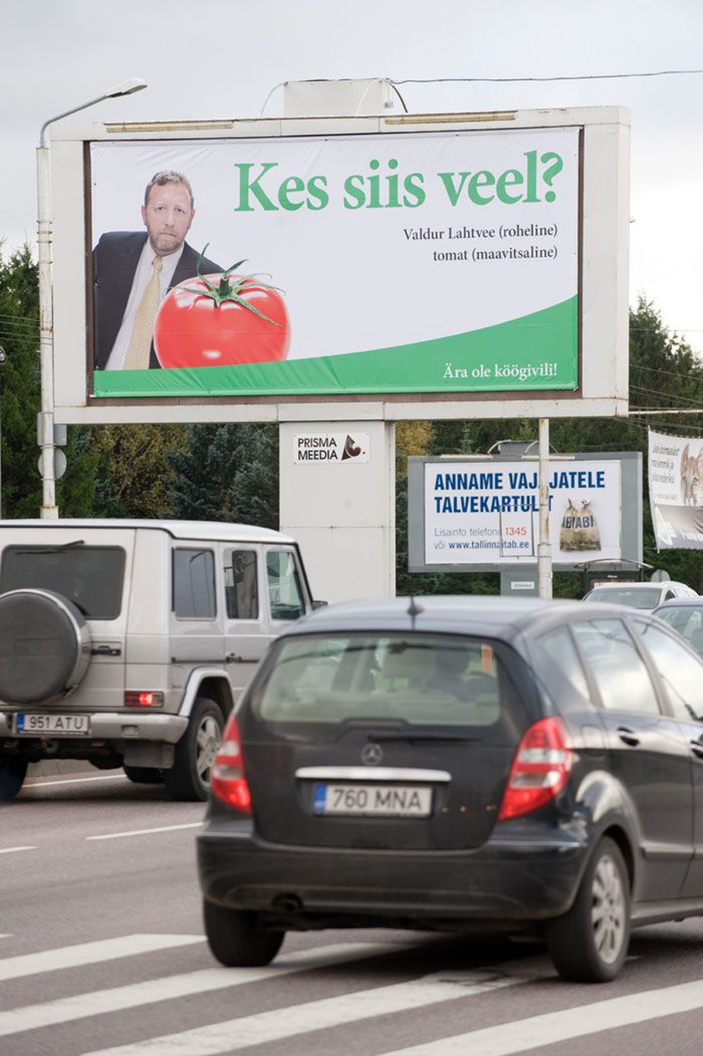 Tallinnas Paldiski maanteel kohalike valimiste eel üleval olnud roheliste plakat