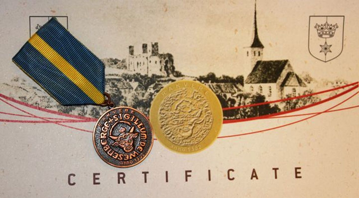 Sertifikaat koos Vallimäe medaliga.