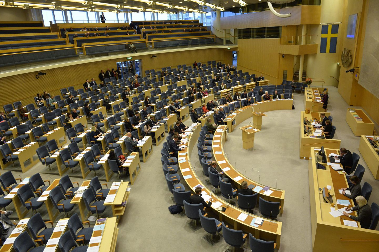 Üldvaade Rootsi parlamendi (Riksdag) istungitesaali.