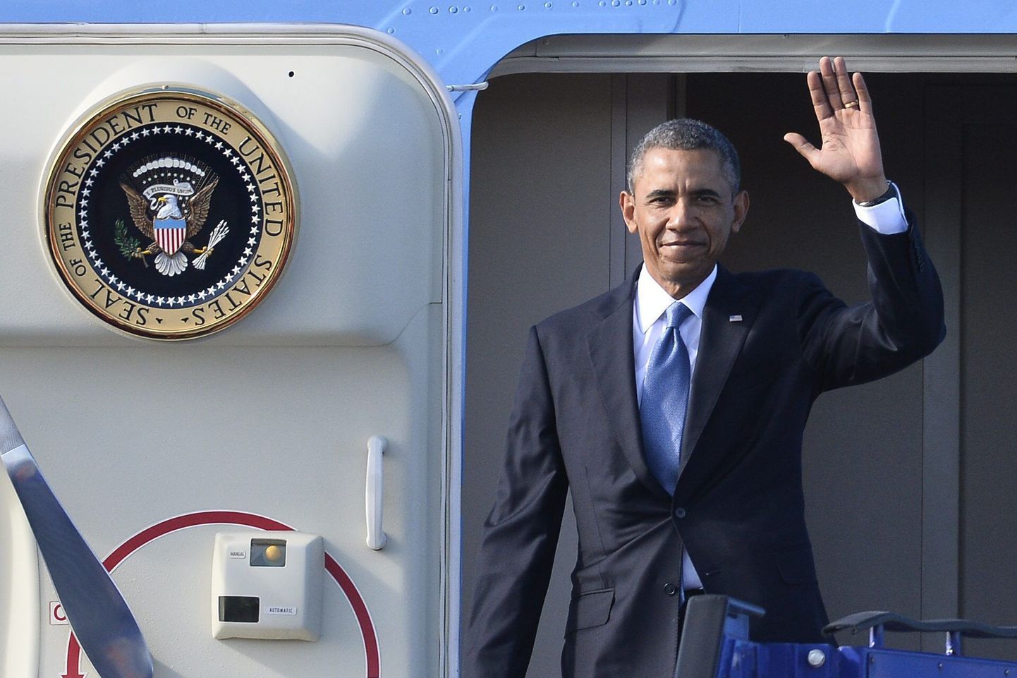 USA president Barack Obama täna hommikul Stockholmis Arlanda lennuväljal.