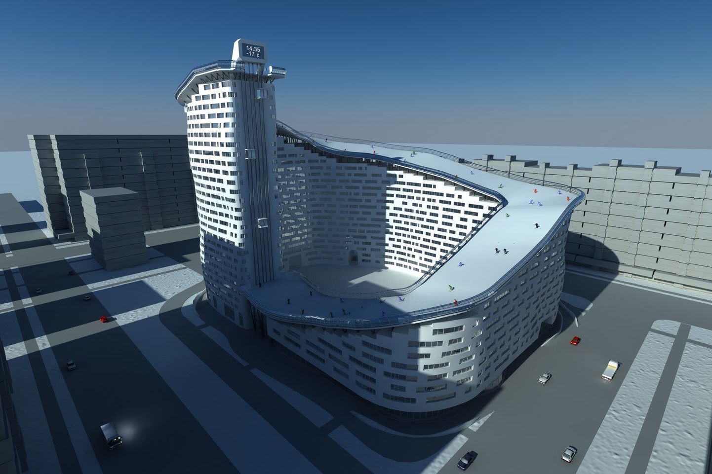 Kasahstani arhitekt Shokhan Mataibekov projekteeris pealinna Astanasse 21-korruselise korterelamu, mille katuselt tuleb alla slaalomirada.