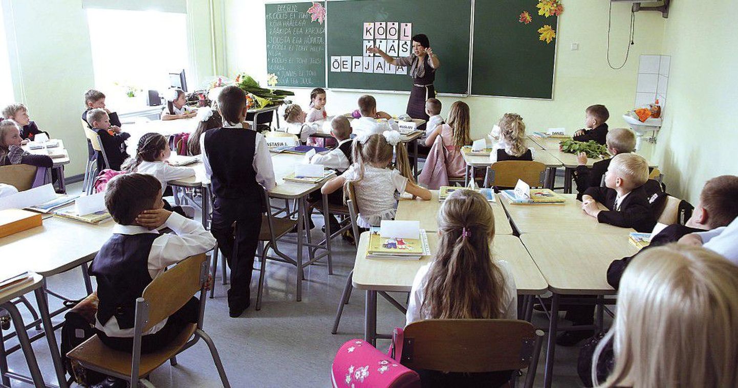 Вчера в Паэской гимназии 1С и учитель Анна Соломко знакомились друг с другом. Класс этот с языковым погружением, здесь даже столы расставлены необычно — по четыре.