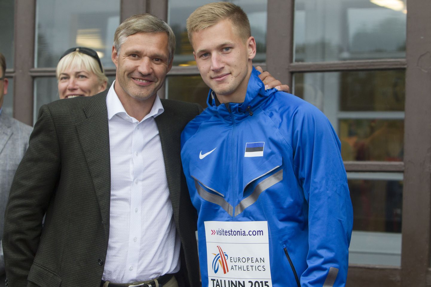Olümpiavõitja Erki Nool (vasakul) ja Janek Õiglane 2015. aastal Kadriorus peetud U23 vanuseklassi Euroopa meistrivõistlustel, kus Õiglane võitis pronksmedali.