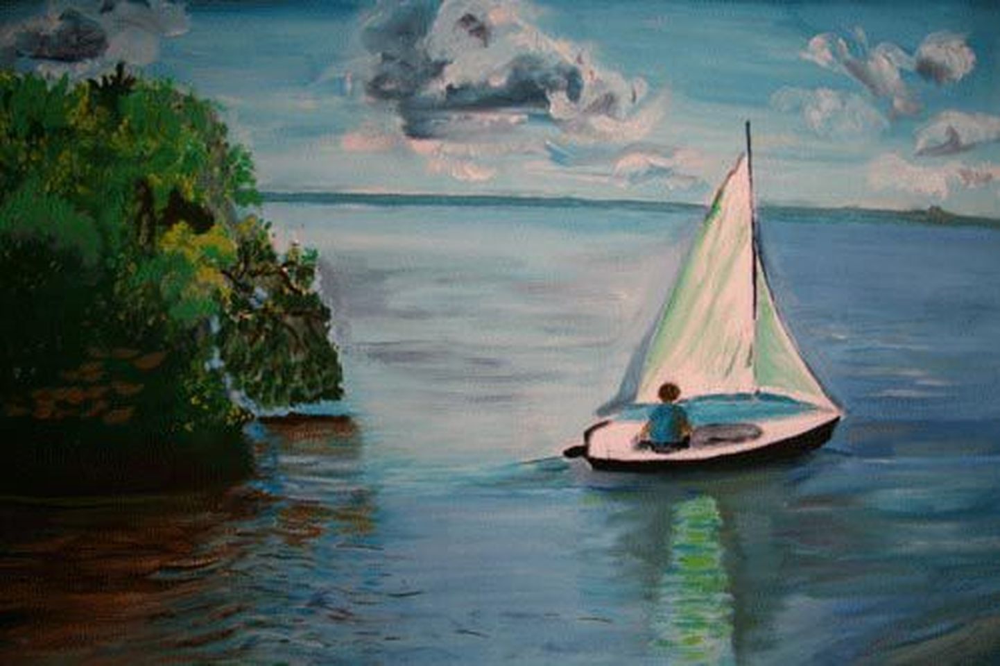 Maimu Eriste kinkis vanale Raeküla koolimajale sünnipäevaks enda tehtud maali "Jaht merel".