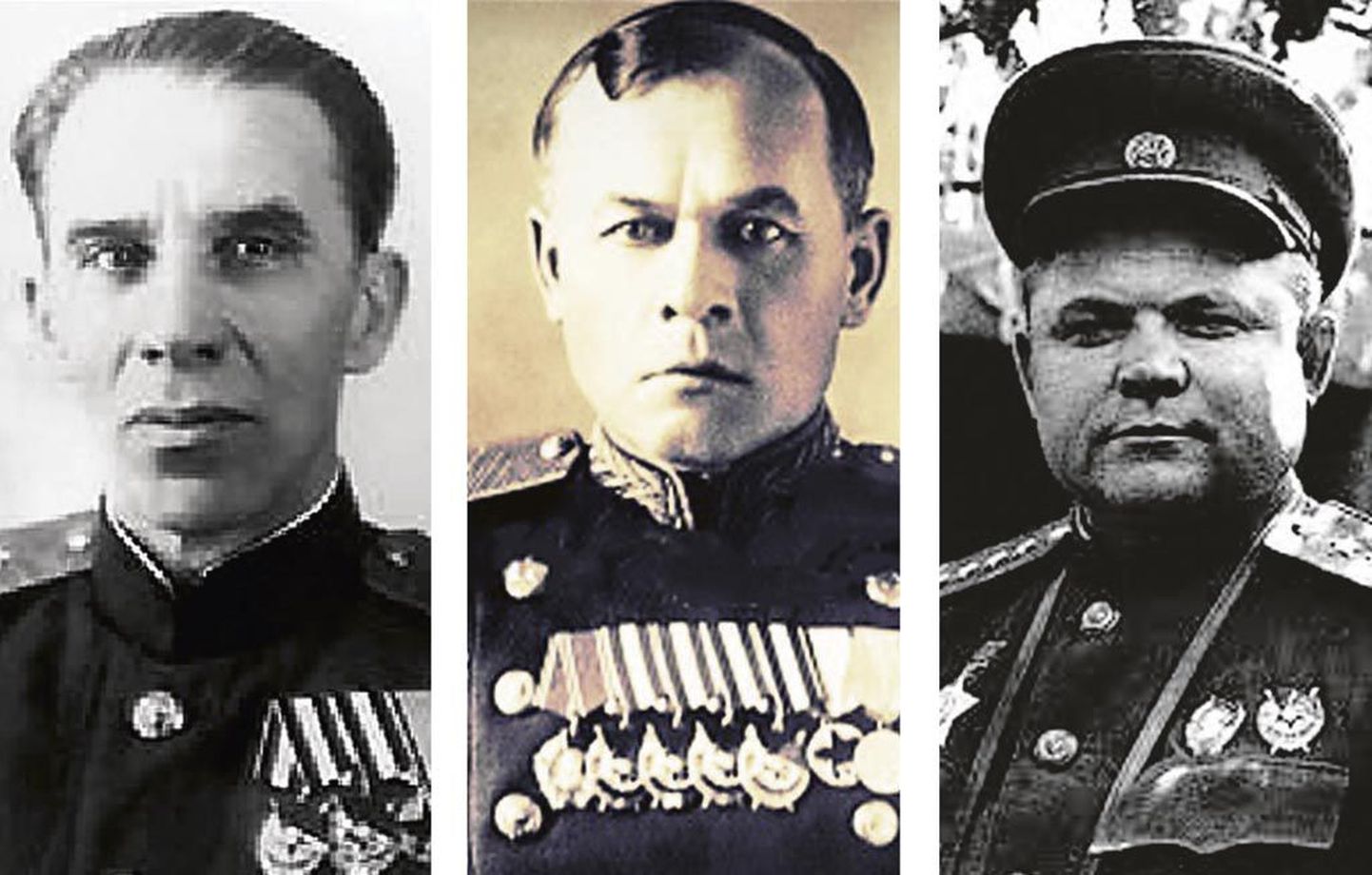 Punaarmee kindralid Ivan Nikolajev (vasakul), Ivan Fadejev (keskel) ja Nikolai Vatutin (paremal) saatsid armee kindralstaapi teate fantoomdessandist Pärnu all, et põhjendada sõjalist ebaedu ja päästa oma nahk.