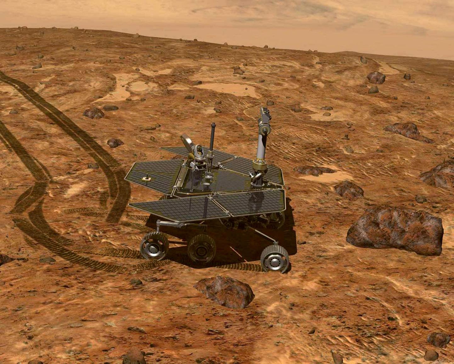 Kunstniku arvutijoonistus Marsi pinna uurimisest