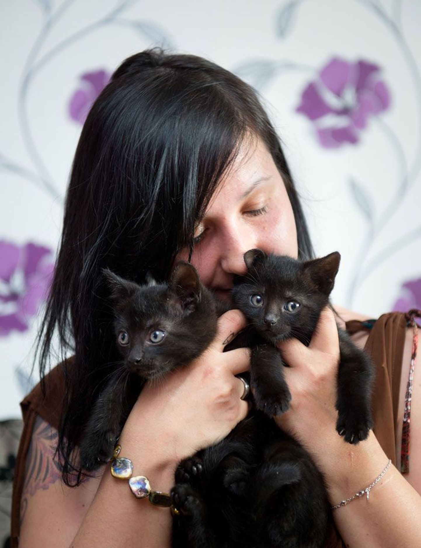 Спасенные котята уже спокойно идут на руки к временной хозяйке Ольге, а вот испуганная кошка пока дружелюбия не проявляет.