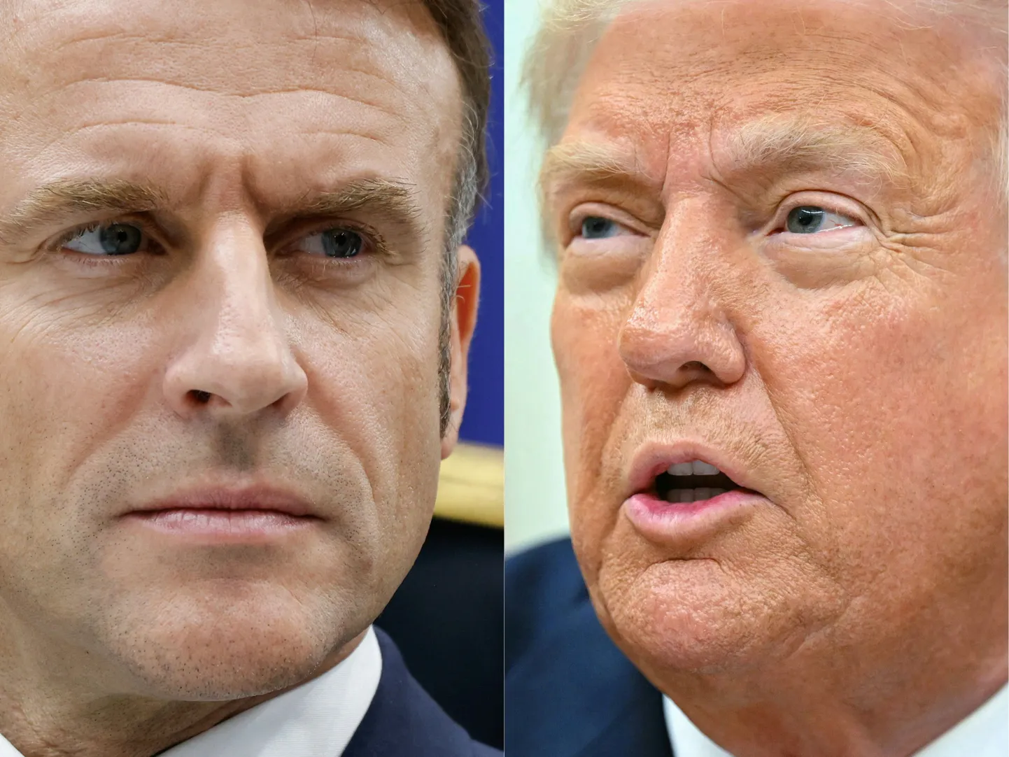 Failipilt (3.04.2025): (vasakul) Macron Pariisis, (paremal) Trump allkirjastab tariife. 3. Macron kritiseeris 2. aprillil Trumpi kehtestatud tollimakse põhjendamatuks ja Euroopale raskeks