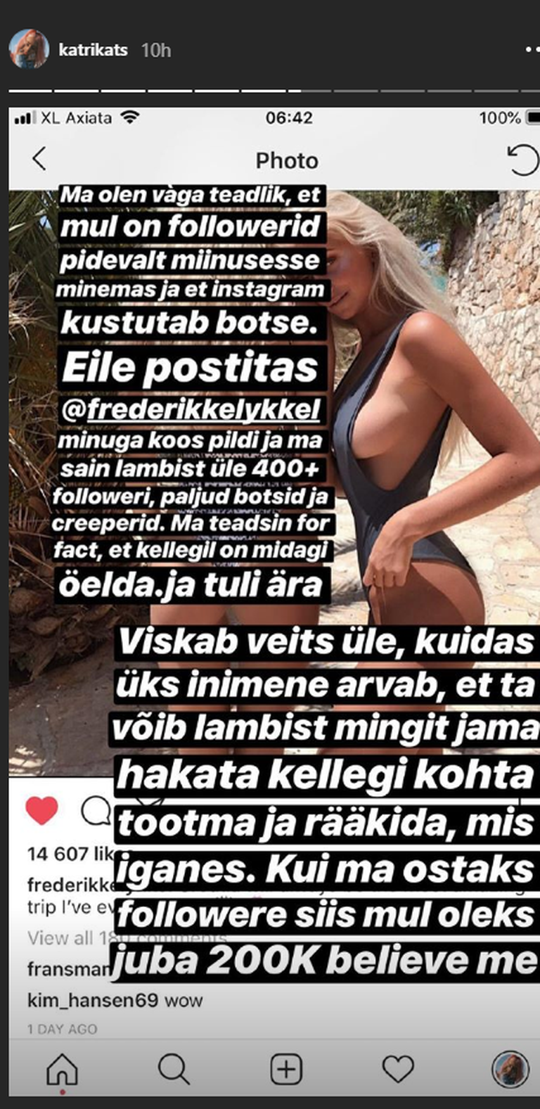 Kuvatõmmis Katri Katsi Instagram Story'st.