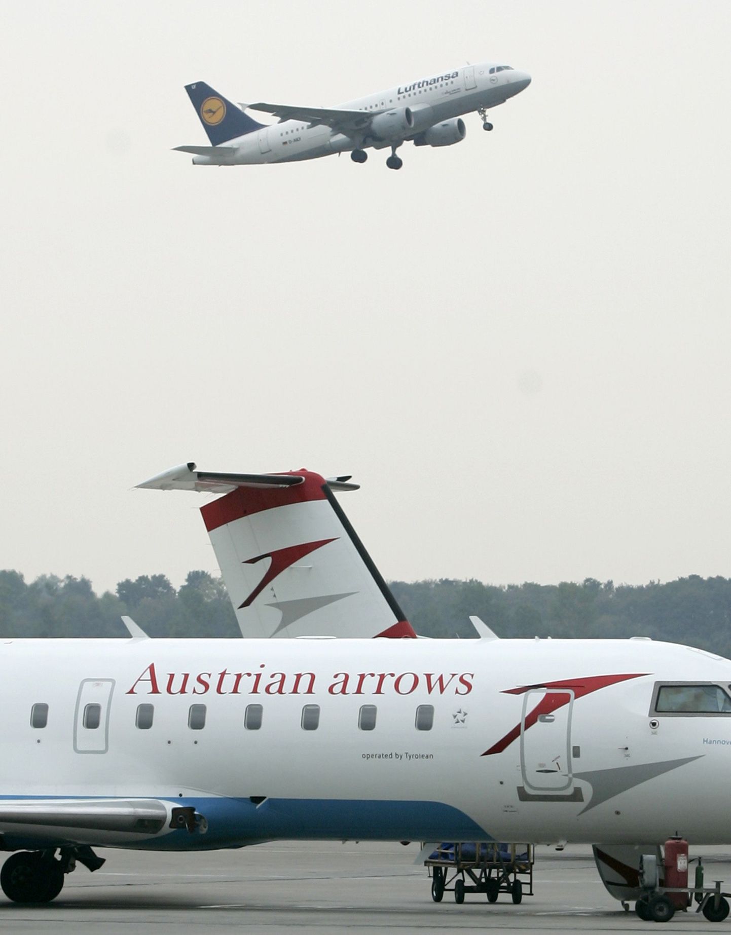 Lufthansa ja Austrian Airlinesi lennukid