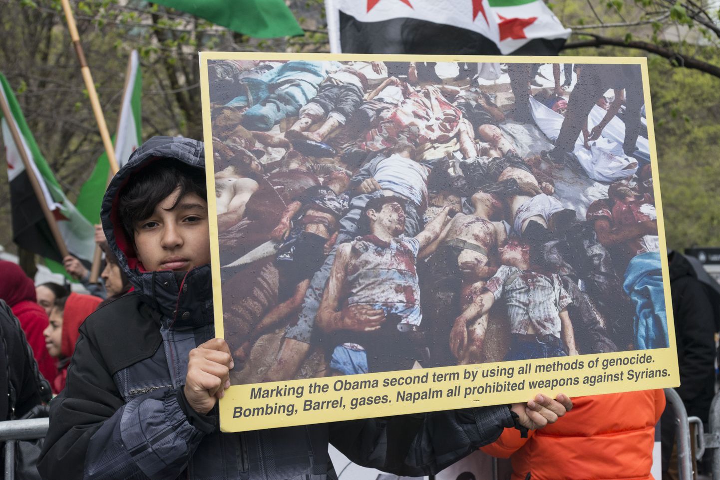 Eile aset leidnud Ameerika süürlaste meeleavaldus New Yorkis Dag Hammarskjold Skjold Plazal, ÜRO peakontori lähedal.