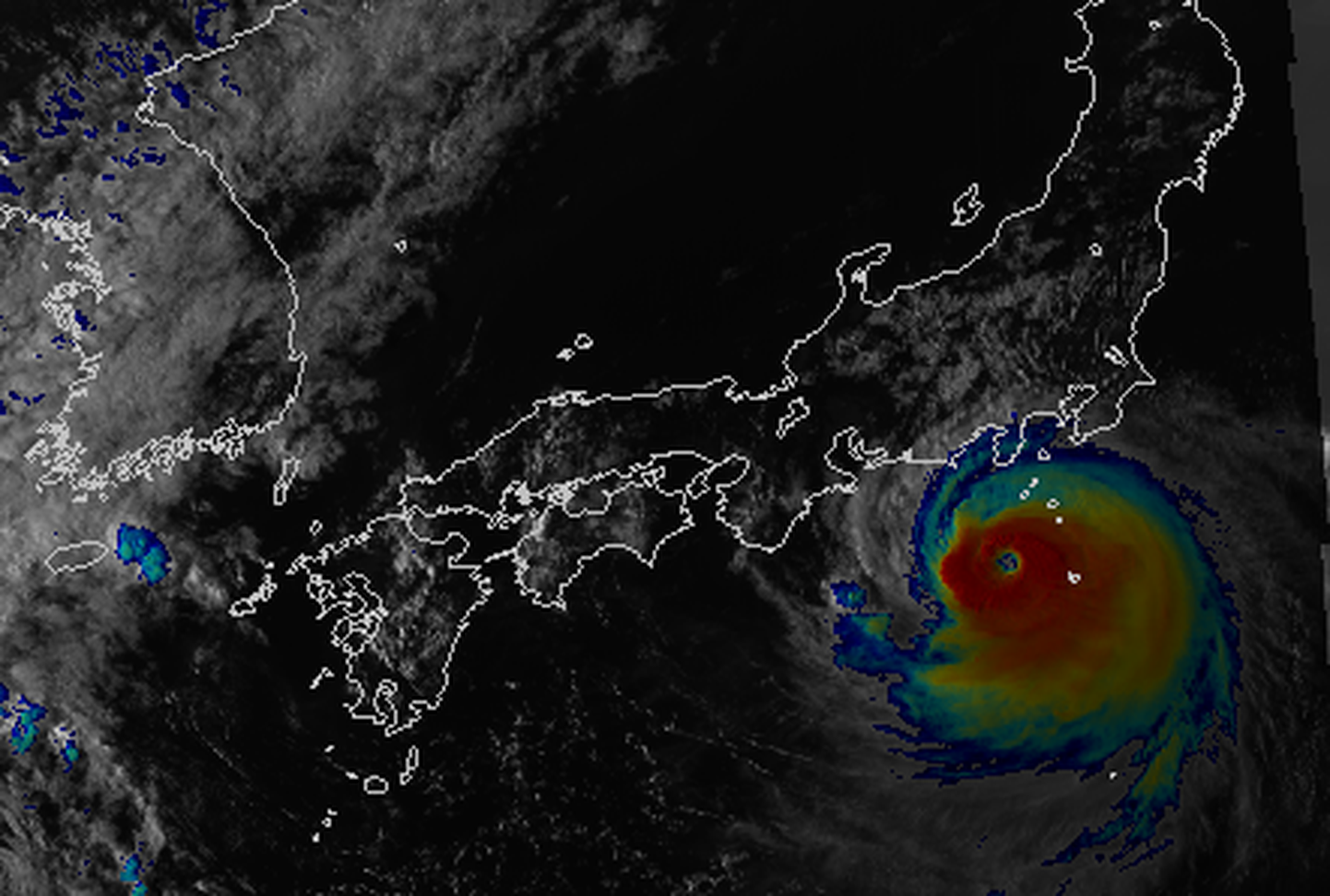 Täna tehtud satelliitpilt taifuunist Faxai Jaapani idaranniku juures.