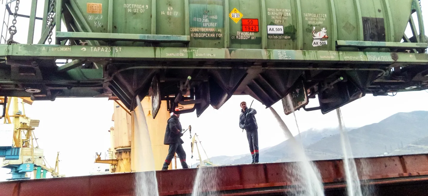 Pildil toimub eksporditava väetise lossimine vagunist laevale. Venemaal.

 

Novorossiysk, Russia - August 11, 2017: spillage of saltpeter from the car into the hold of the tanker. Loading of mineral fertilizers in the ship&#39;s hold. FOTO: Shutterstock