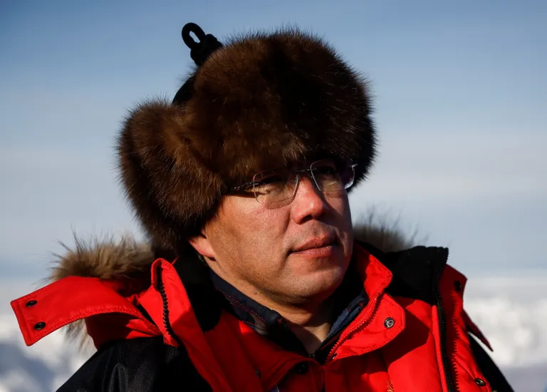 Head of the Republic of Buryatia Alexey Tsydenov looks on during Baikal Mile 2021 festival of speed on the ice of frozen Lake Baikal near the village of Maksimikha, Russia March 6, 2021. Picture taken March 6, 2021. REUTERS/Maxim Shemetov