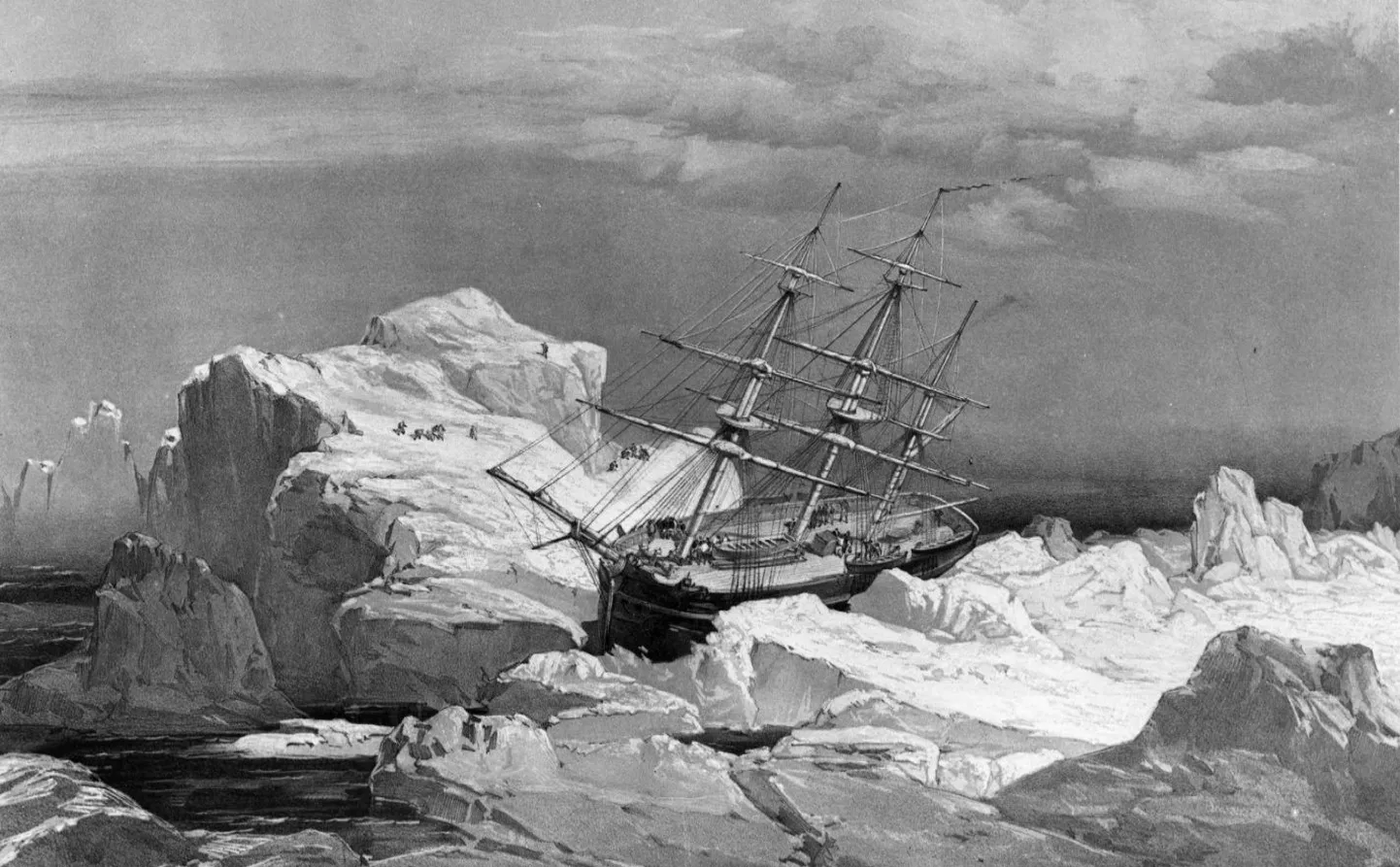 Барк Ее Величества Investigator во льдах у острова Банкс. Рисунок 1851 года.
