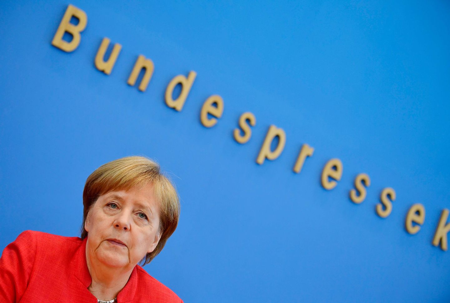 Saksamaa kantsler Angela Merkel tänasel pressikonverentsil.