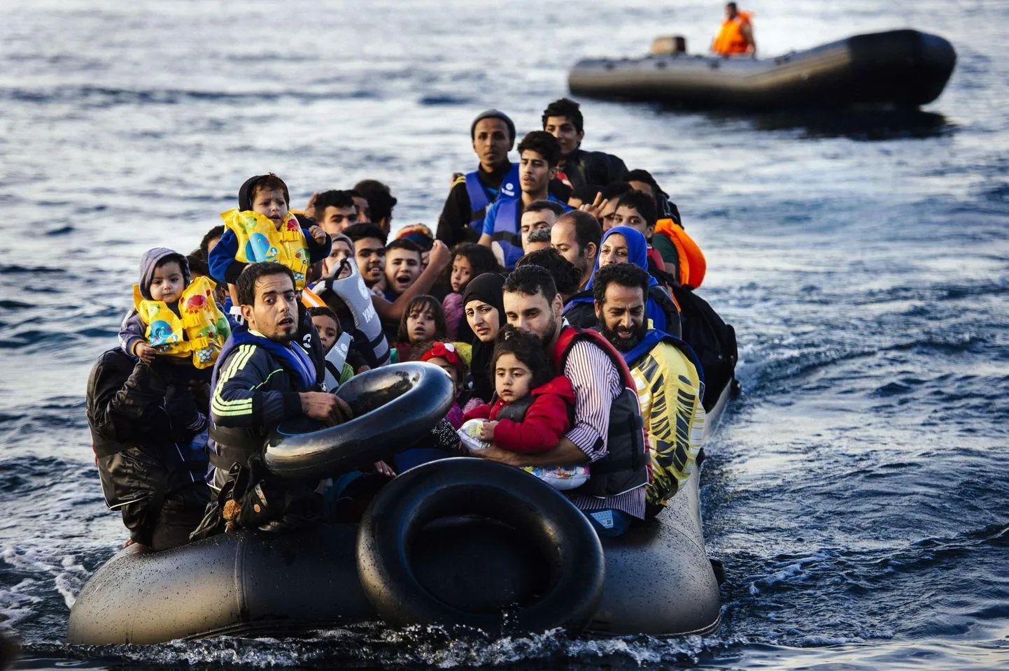 Migrandid saabumas Lesbose saarele 14. oktoobril 2015.