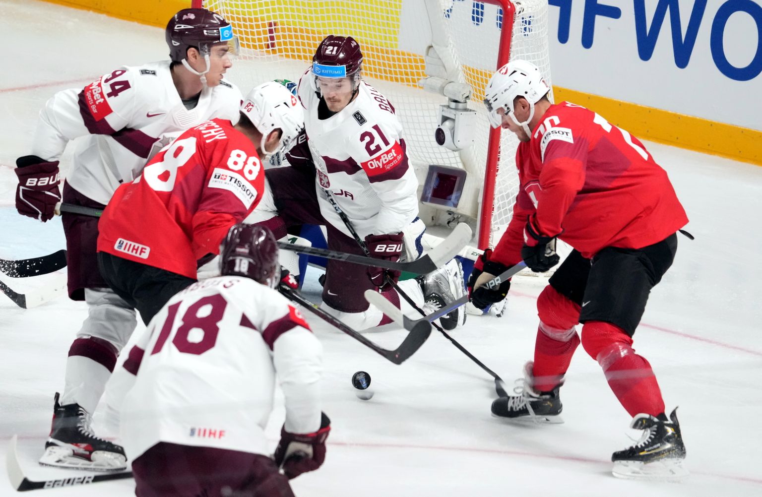 Pasaules hokeja čempionāta spēle starp Latvijas un Šveices valstsvienībām ''Arēnā Rīga''.